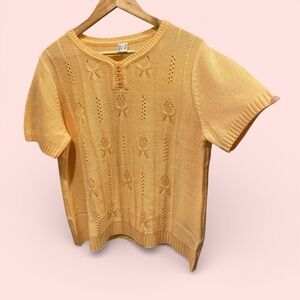 Cute pointelle peaches and cream lotus fairy flower short sleeve sweater
